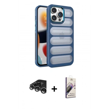 MARSİLYAN™- iPhone 15 Pro Kılıf Yadigar Doku Özel Seri - Siyah Bilvis 3D Mat Cam Ekran Koruyucu + Raze Metal Kamera Lens - GS