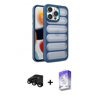 MARSİLYAN™- iPhone 15 Pro Kılıf Yadigar Doku Özel Seri - Siyah Bilvis 5in1 3D Magic Cam Ekran Koruyucu + Raze Metal Kamera Lens - SH
