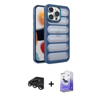 MARSİLYAN™- iPhone 15 Pro Kılıf Yadigar Doku Özel Seri - Siyah Bilvis 5in1 5D Magic Hayalet Cam Ekran Koruyucu + Raze Metal Kamera Lens - TMGI