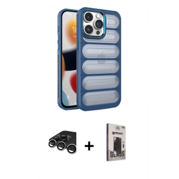 MARSİLYAN™- iPhone 15 Pro Kılıf Yadigar Doku Özel Seri - Siyah Bilvis Hayalet Cam Ekran Koruyucu + Raze Metal Kamera Lens - GS