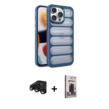 MARSİLYAN™- iPhone 15 Pro Kılıf Yadigar Doku Özel Seri - Siyah Bilvis Hayalet Cam Ekran Koruyucu + Raze Metal Kamera Lens - SH