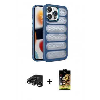 MARSİLYAN™- iPhone 15 Pro Kılıf Yadigar Doku Özel Seri - Siyah Buffer Cam Ekran Koruyucu + Raze Metal Kamera Lens - TMGI