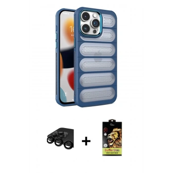 MARSİLYAN™- iPhone 15 Pro Kılıf Yadigar Doku Özel Seri - Siyah Buffer Cam Ekran Koruyucu + Raze Metal Kamera Lens - SH