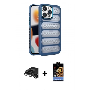 MARSİLYAN™- iPhone 15 Pro Kılıf Yadigar Doku Özel Seri - Siyah Buffer Hayalet Cam Ekran Koruyucu + Raze Metal Kamera Lens - TMGI
