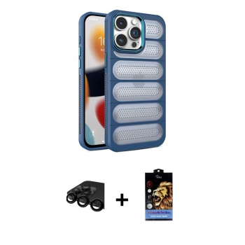 MARSİLYAN™- iPhone 15 Pro Kılıf Yadigar Doku Özel Seri - Siyah Buffer Hayalet Cam Ekran Koruyucu + Raze Metal Kamera Lens - SH