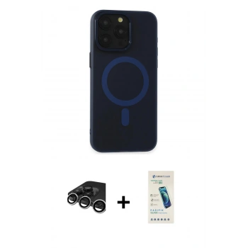 MARSİLYAN™- iPhone 15 Pro Kılıf Yadigar Işık - Şeffaf Pasifik Cam Ekran Koruyucu + Raze Metal Kamera Lens - GS