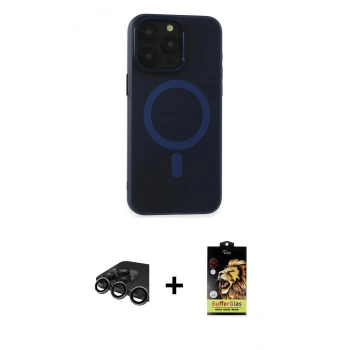 MARSİLYAN™- iPhone 15 Pro Kılıf Yadigar Işık - Siyah Buffer Cam Ekran Koruyucu + Raze Metal Kamera Lens - TMGI