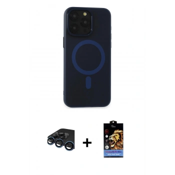 MARSİLYAN™- iPhone 15 Pro Kılıf Yadigar Işık - Siyah Buffer Hayalet Cam Ekran Koruyucu + Raze Metal Kamera Lens - LT