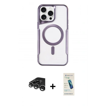 MARSİLYAN™- iPhone 15 Pro Kılıf Yadigar Klasik Özel Seri - Şeffaf Pasifik Cam Ekran Koruyucu + Raze Metal Kamera Lens - GS
