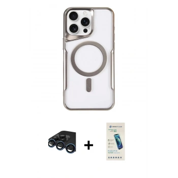MARSİLYAN™- iPhone 15 Pro Kılıf Yadigar Klasik Özel Seri - Şeffaf Pasifik Cam Ekran Koruyucu + Raze Metal Kamera Lens - LT