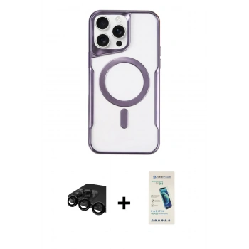 MARSİLYAN™- iPhone 15 Pro Kılıf Yadigar Klasik Özel Seri - Şeffaf Pasifik Cam Ekran Koruyucu + Raze Metal Kamera Lens - SH
