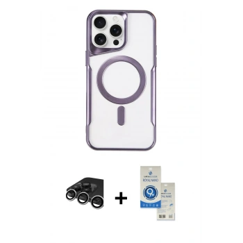 MARSİLYAN™- iPhone 15 Pro Kılıf Yadigar Klasik Özel Seri - Şeffaf Royal Nano Ekran Koruyucu + Raze Metal Kamera Lens - GS