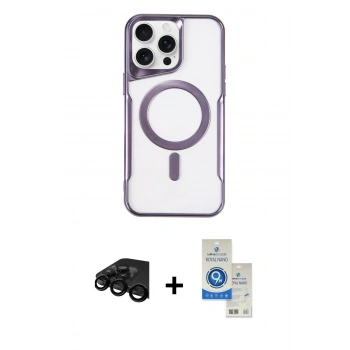 MARSİLYAN™- iPhone 15 Pro Kılıf Yadigar Klasik Özel Seri - Şeffaf Royal Nano Ekran Koruyucu + Raze Metal Kamera Lens - SH