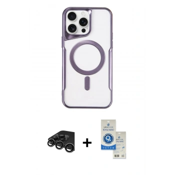 MARSİLYAN™- iPhone 15 Pro Kılıf Yadigar Klasik Özel Seri - Şeffaf Royal Nano Ekran Koruyucu + Raze Metal Kamera Lens - TMGI