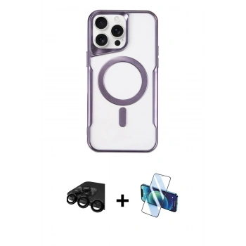 MARSİLYAN™- iPhone 15 Pro Kılıf Yadigar Klasik Özel Seri - Siyah 3D Antistatik Cam Ekran Koruyucu + Raze Metal Kamera Lens - SH