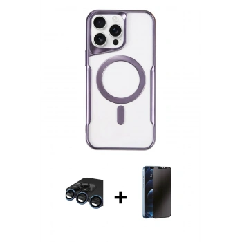 MARSİLYAN™- iPhone 15 Pro Kılıf Yadigar Klasik Özel Seri - Siyah 3D Antistatik Hayalet Cam Ekran Koruyucu + Raze Metal Kamera Lens - LT