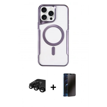 MARSİLYAN™- iPhone 15 Pro Kılıf Yadigar Klasik Özel Seri - Siyah 3D Antistatik Hayalet Cam Ekran Koruyucu + Raze Metal Kamera Lens - SH