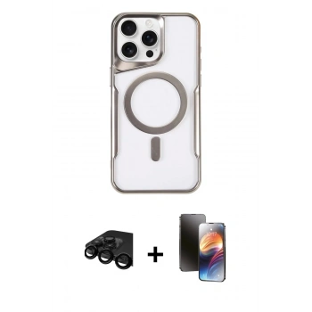 MARSİLYAN™- iPhone 15 Pro Kılıf Yadigar Klasik Özel Seri - Siyah 3D Antistatik Mat Seramik Nano Ekran Koruyucu + Raze Metal Kamera Lens - SH