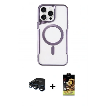 MARSİLYAN™- iPhone 15 Pro Kılıf Yadigar Klasik Özel Seri - Siyah Buffer Cam Ekran Koruyucu + Raze Metal Kamera Lens - LT