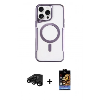 MARSİLYAN™- iPhone 15 Pro Kılıf Yadigar Klasik Özel Seri - Siyah Buffer Hayalet Cam Ekran Koruyucu + Raze Metal Kamera Lens - SH