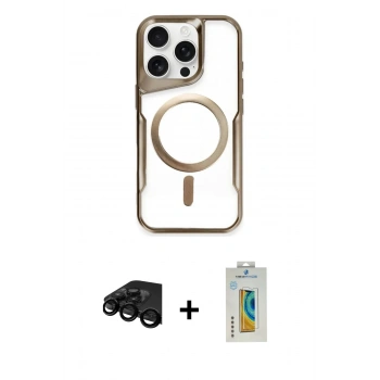 MARSİLYAN™- iPhone 15 Pro Kılıf Yadigar Klasik Özel Seri - Siyah Polymer Nano Ekran Koruyucu + Raze Metal Kamera Lens - SH