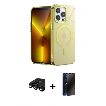 MARSİLYAN™- iPhone 15 Pro Kılıf Yankı Çizgi - Siyah 3D Antistatik Hayalet Cam Ekran Koruyucu + Raze Metal Kamera Lens - SH