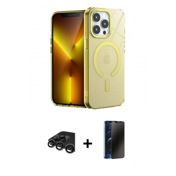 MARSİLYAN™- iPhone 15 Pro Kılıf Yankı Çizgi - Siyah 3D Antistatik Hayalet Cam Ekran Koruyucu + Raze Metal Kamera Lens - TMGI