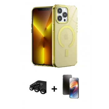 MARSİLYAN™- iPhone 15 Pro Kılıf Yankı Çizgi - Siyah 3D Antistatik Mat Seramik Nano Ekran Koruyucu + Raze Metal Kamera Lens - SH