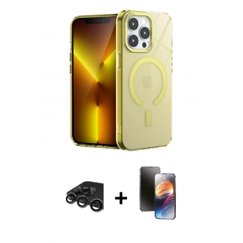 MARSİLYAN™- iPhone 15 Pro Kılıf Yankı Çizgi - Siyah 3D Antistatik Mat Seramik Nano Ekran Koruyucu + Raze Metal Kamera Lens - TMGI