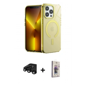 MARSİLYAN™- iPhone 15 Pro Kılıf Yankı Çizgi - Siyah Bilvis 3D Cam Ekran Koruyucu + Raze Metal Kamera Lens - SH