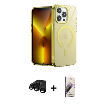 MARSİLYAN™- iPhone 15 Pro Kılıf Yankı Çizgi - Siyah Bilvis 3D Mat Cam Ekran Koruyucu + Raze Metal Kamera Lens - SH
