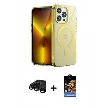 MARSİLYAN™- iPhone 15 Pro Kılıf Yankı Çizgi - Siyah Buffer Hayalet Cam Ekran Koruyucu + Raze Metal Kamera Lens - SH