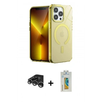 MARSİLYAN™- iPhone 15 Pro Kılıf Yankı Çizgi - Siyah Polymer Nano Ekran Koruyucu + Raze Metal Kamera Lens - GS