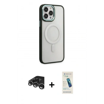 MARSİLYAN™- iPhone 15 Pro Kılıf Yankı Işık Özel Seri - Şeffaf Pasifik Cam Ekran Koruyucu + Raze Metal Kamera Lens - GS