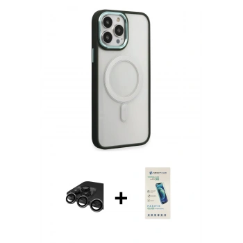 MARSİLYAN™- iPhone 15 Pro Kılıf Yankı Işık Özel Seri - Şeffaf Pasifik Cam Ekran Koruyucu + Raze Metal Kamera Lens - TMGI