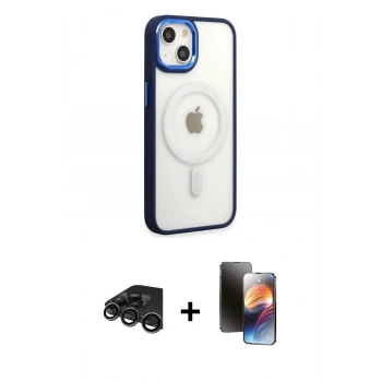 MARSİLYAN™- iPhone 15 Pro Kılıf Yankı Işık Özel Seri - Siyah 3D Antistatik Mat Seramik Nano Ekran Koruyucu + Raze Metal Kamera Lens - TMGI