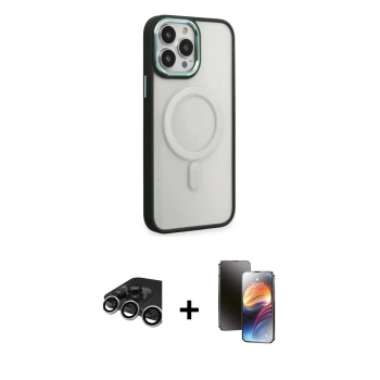 MARSİLYAN™- iPhone 15 Pro Kılıf Yankı Işık Özel Seri - Siyah 3D Antistatik Mat Seramik Nano Ekran Koruyucu + Raze Metal Kamera Lens - GS