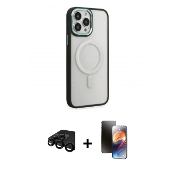 MARSİLYAN™- iPhone 15 Pro Kılıf Yankı Işık Özel Seri - Siyah 3D Antistatik Mat Seramik Nano Ekran Koruyucu + Raze Metal Kamera Lens - SH