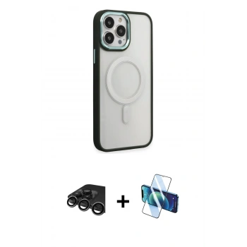 MARSİLYAN™- iPhone 15 Pro Kılıf Yankı Işık Özel Seri - Siyah 3D Antistatik Seramik Nano Ekran Koruyucu + Raze Metal Kamera Lens - TMGI