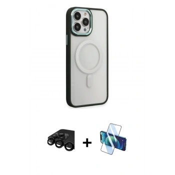 MARSİLYAN™- iPhone 15 Pro Kılıf Yankı Işık Özel Seri - Siyah 3D Antistatik Seramik Nano Ekran Koruyucu + Raze Metal Kamera Lens - SH