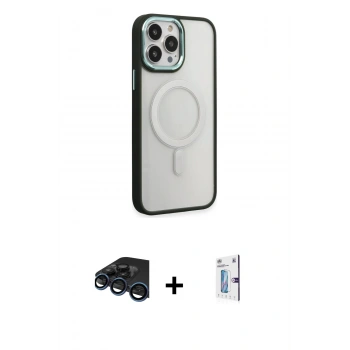 MARSİLYAN™- iPhone 15 Pro Kılıf Yankı Işık Özel Seri - Siyah Bilvis 0.18mm Plus Cam Ekran Koruyucu + Raze Metal Kamera Lens - LT