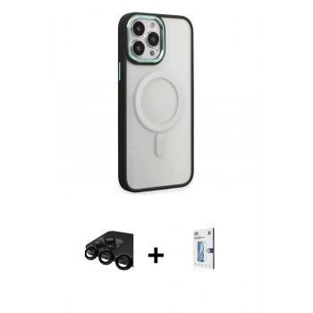 MARSİLYAN™- iPhone 15 Pro Kılıf Yankı Işık Özel Seri - Siyah Bilvis 0.18mm Plus Cam Ekran Koruyucu + Raze Metal Kamera Lens - SH
