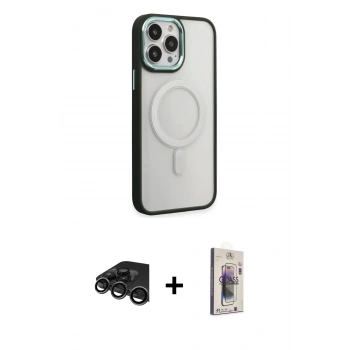 MARSİLYAN™- iPhone 15 Pro Kılıf Yankı Işık Özel Seri - Siyah Bilvis 3D Cam Ekran Koruyucu + Raze Metal Kamera Lens - TMGI