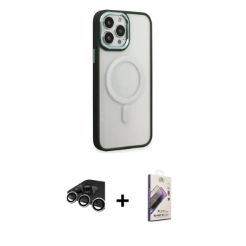 MARSİLYAN™- iPhone 15 Pro Kılıf Yankı Işık Özel Seri - Siyah Bilvis 3D Mat Cam Ekran Koruyucu + Raze Metal Kamera Lens - GS