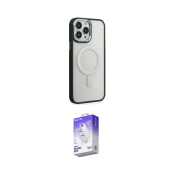 MARSİLYAN™- iPhone 15 Pro Kılıf Yankı Işık Özel Seri - Siyah Bilvis 5in1 3D Magic Cam Ekran Koruyucu