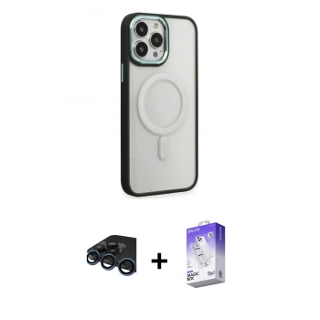 MARSİLYAN™- iPhone 15 Pro Kılıf Yankı Işık Özel Seri - Siyah Bilvis 5in1 3D Magic Cam Ekran Koruyucu + Raze Metal Kamera Lens - LT