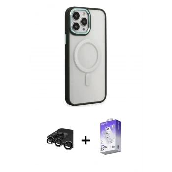 MARSİLYAN™- iPhone 15 Pro Kılıf Yankı Işık Özel Seri - Siyah Bilvis 5in1 3D Magic Cam Ekran Koruyucu + Raze Metal Kamera Lens - TMGI