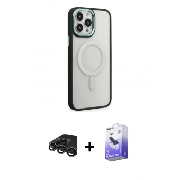 MARSİLYAN™- iPhone 15 Pro Kılıf Yankı Işık Özel Seri - Siyah Bilvis 5in1 5D Magic Hayalet Cam Ekran Koruyucu + Raze Metal Kamera Lens - TMGI