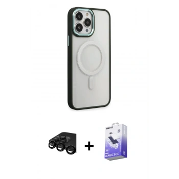 MARSİLYAN™- iPhone 15 Pro Kılıf Yankı Işık Özel Seri - Siyah Bilvis 5in1 5D Magic Hayalet Cam Ekran Koruyucu + Raze Metal Kamera Lens - SH