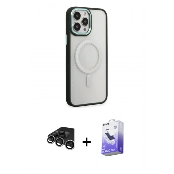 MARSİLYAN™- iPhone 15 Pro Kılıf Yankı Işık Özel Seri - Siyah Bilvis 5in1 5D Magic Hayalet Cam Ekran Koruyucu + Raze Metal Kamera Lens - GS